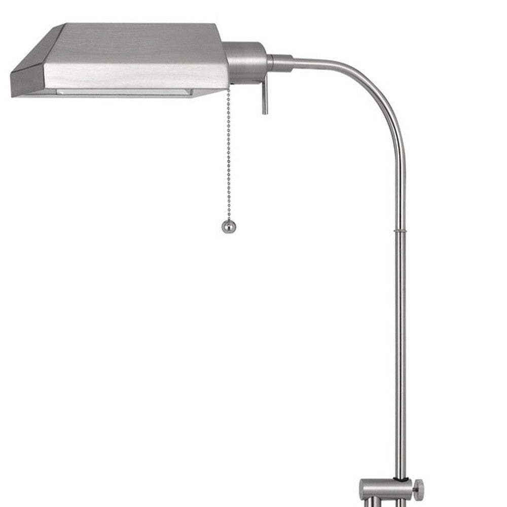 HomeRoots Adjustable Floor Lamp, Traditional Design, Metal Construction, 57 in., Nickel Square Shade