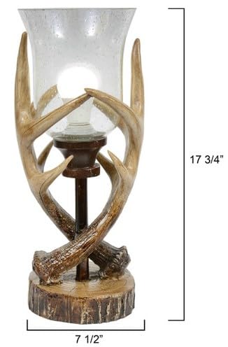 Black Forest Decor Antler Lodge Uplight Lamp - Rustic Lodge Lamp With Seeded Glass Globe