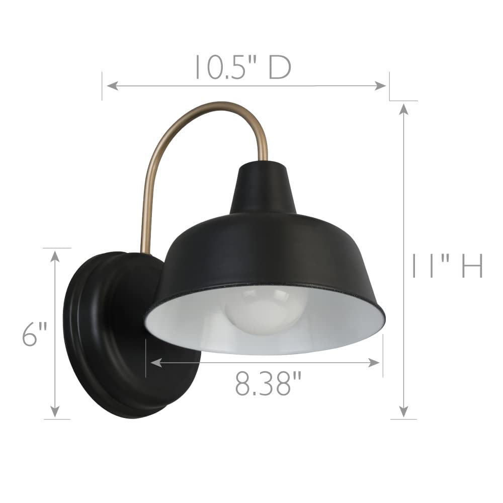 Design House Barn Light, Indoor/Outdoor Wall Mount, 8-Inch, Alloy Steel, Matte Black and Gold, Model 588285