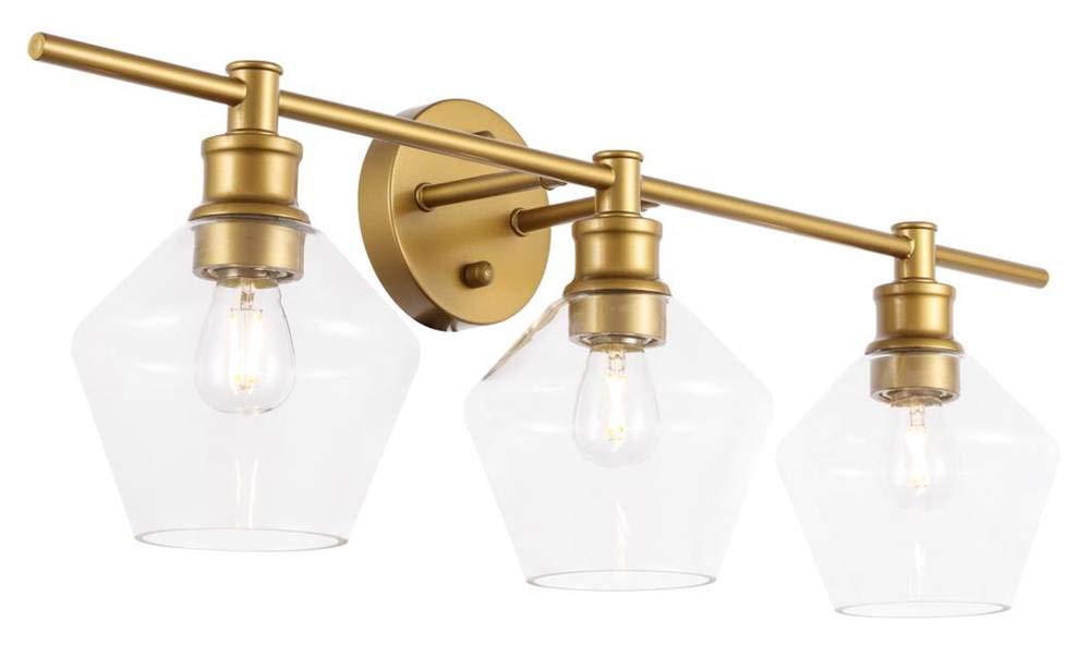 Elegant Lighting Living District Gene 3-Light Mid-Century Metal Wall Sconce in Brass and Clear