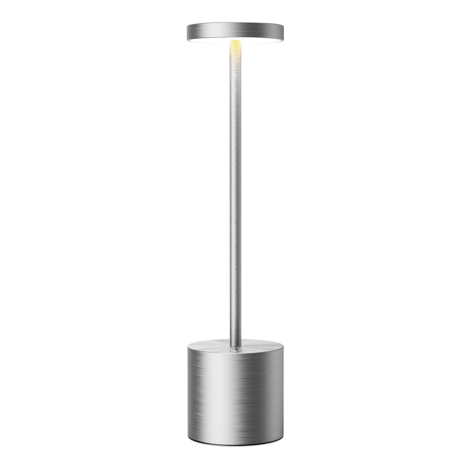 SAKRINGT Cordless Table Lamp, 6000mAh Rechargeable LED Light, Aluminum, Silver, Model S801