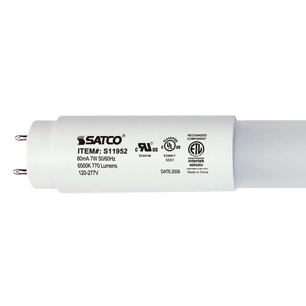 Satco S11952, 7 Watt, 18 Inch, Medium Bi-Pin G13 Base, 6500K, 50000 Average Rated Hours, 770 Lumens, Type B Ballast Bypass, T8 L