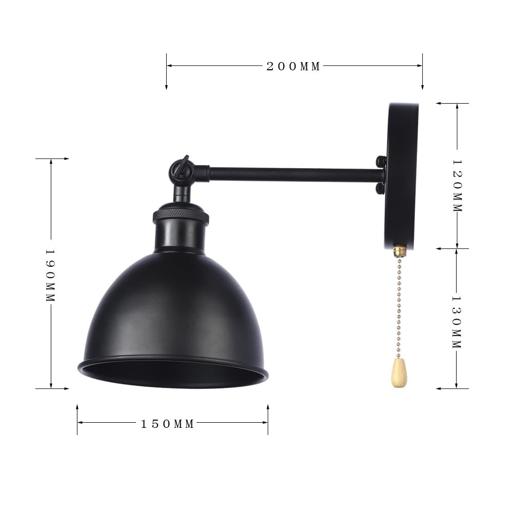 Vintopsh Vintage Black Wall Sconce Light, 1-Light Switch Farmhouse Wall Lamp, Industrial Pull Chain Wall Light Fixture For Livin