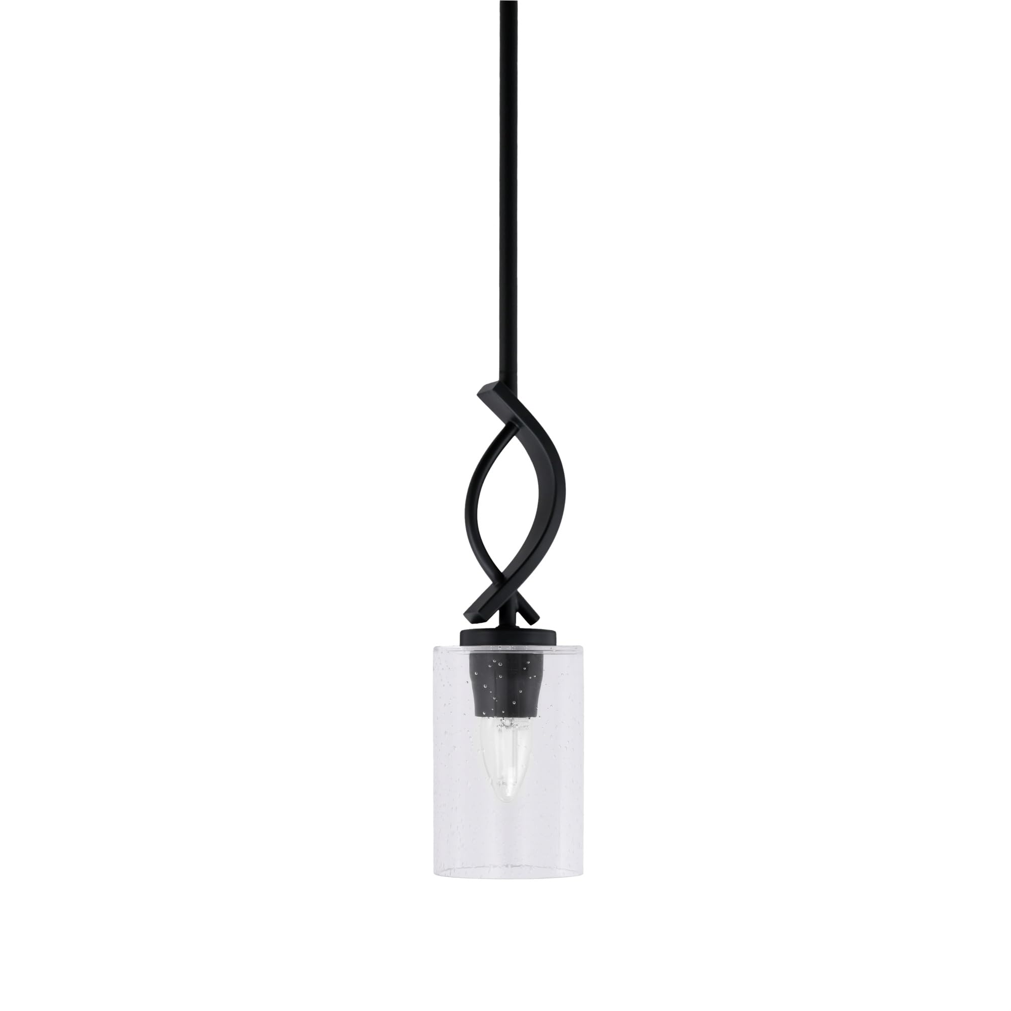 Cavella 1 Light Stem Mini Pendant Shown in Matte Black Finish with 4&quot; Clear Bubble Glass