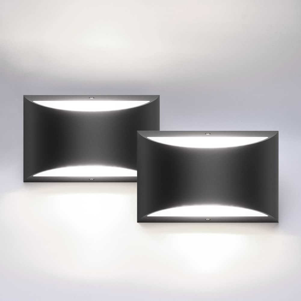 Aipsun LED Wall Sconce Set of 2, Hardwired Up and Down, Metal, Cool White 6000K, Black Aluminum