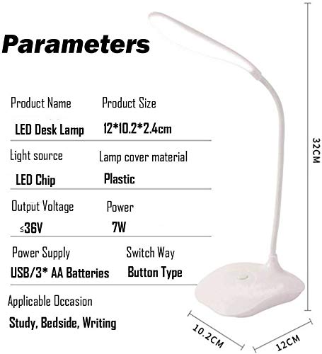 LED Table Lamp,Portable Eye-Protected Flexible Gooseneck Small Desk Lights for Dorm Study Office Bedroom-USB and 3 AA Batteries