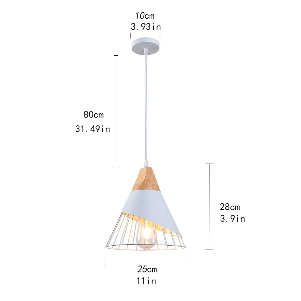 Mxsaoud White Pendant Lights For Kitchen Island,Adjustable Wood Hanging Light Fixture,Industrial Pendant Lighting For Dining Roo