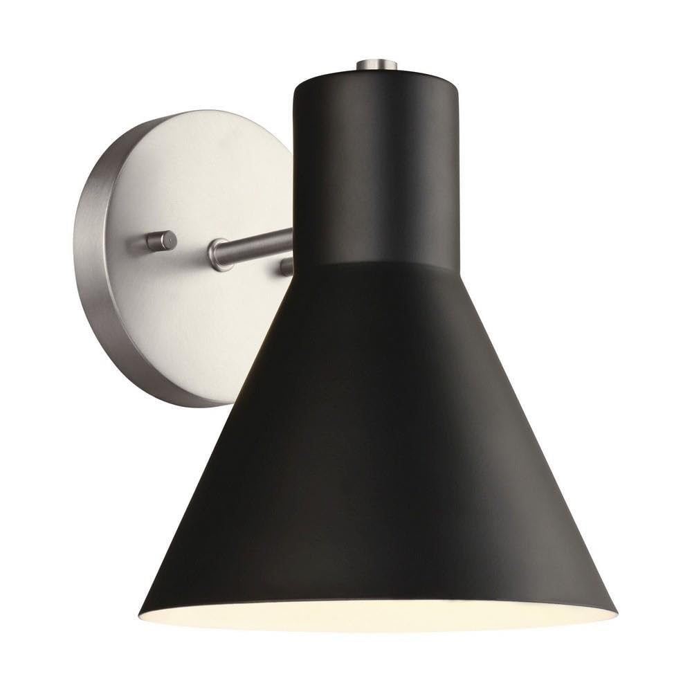 Sea Gull Lighting Towner One Light Wall Sconce, Brushed Nickel Finish, Alloy Steel, Model 4141301-962, Vanity Style, Black Accent