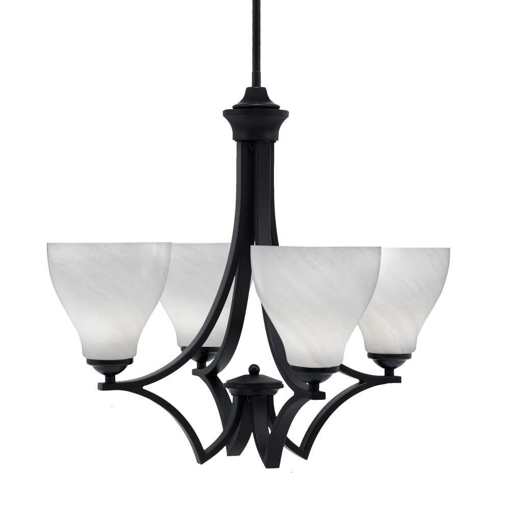 Toltec Lighting 564-Mb-4761 Zilo - 4 Light Uplight Chandelier-19.75 Inches Tall And 21.25 Inches Wide, Finish Color: Matte Black, Glass Color: White Marble