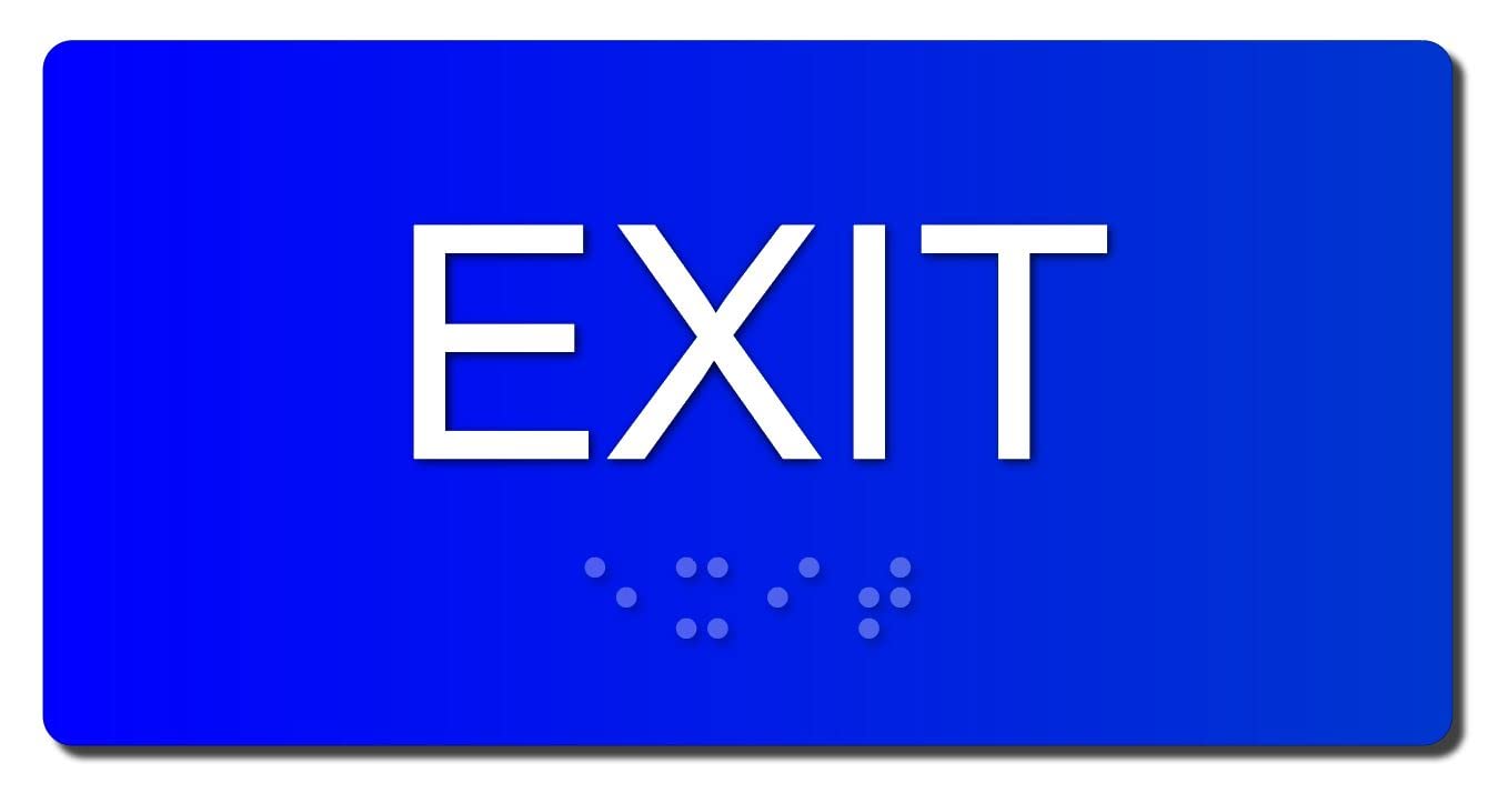 ADA Compliant Tactile Exit Sign (3'' X 6'' Blue/White)