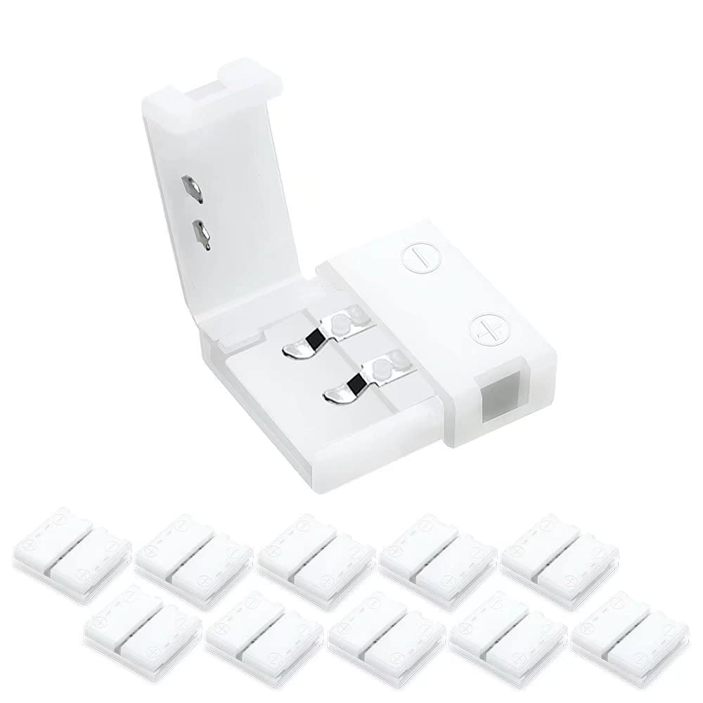 LightingWill 10pcs Pack Strip to Strip Unwired Gapless Solderless Snap Down 2Pin Conductor LED Strip Connector for 8mm Wide 3528
