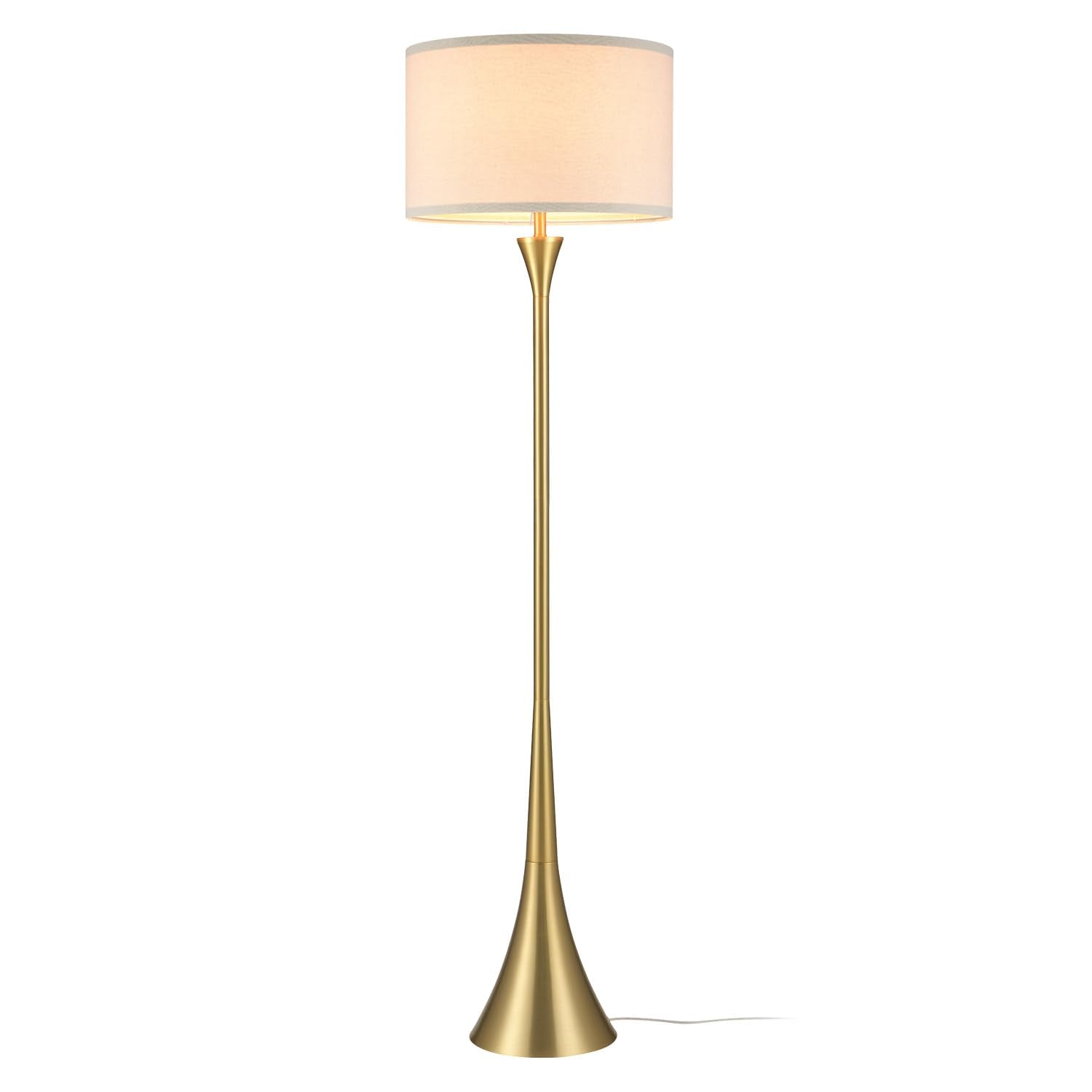 Globe 61000150 60'' Floor Lamp, Antique Brass Finish, Beige Fabric Shade, Mid-Century Modern Standing Lamp, E26 Base, Sustainabl