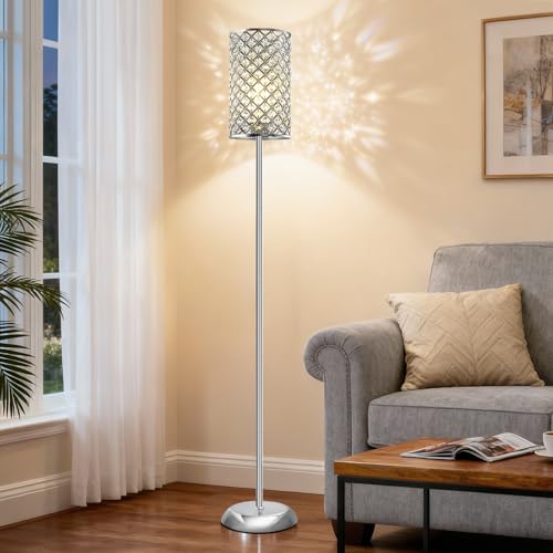 GyroVu Elegant Silver Metal Floor Lamp, 66.5" Tall with On/Off Foot Switch, Modern Accent Light for Living Room, Bedroom, Office