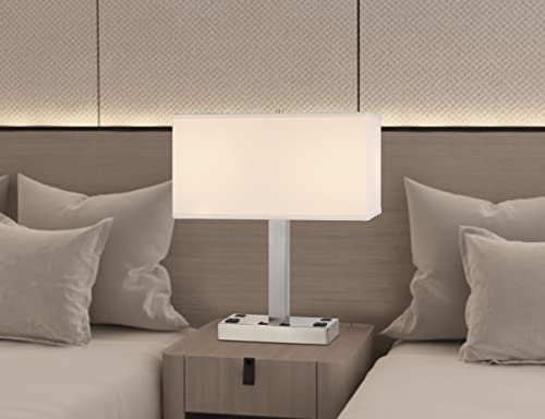 Cal Lighting LA-8036DK Metal Desk Lamp with 2 USB Ports, 2 Power Outlets, Brushed Steel, 17inW x 20.5inH