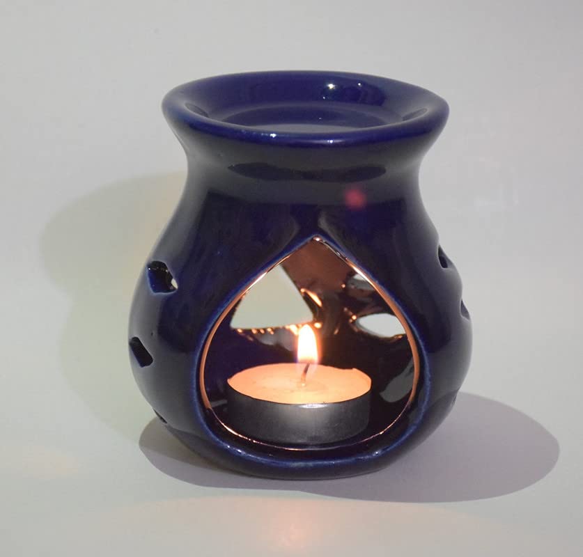 Pure Source India Ceramic Clay Candle Operated Aroma Burner|Oil Diffuser Coming with 1 Tea Candle (Blue ; 9 Cm)