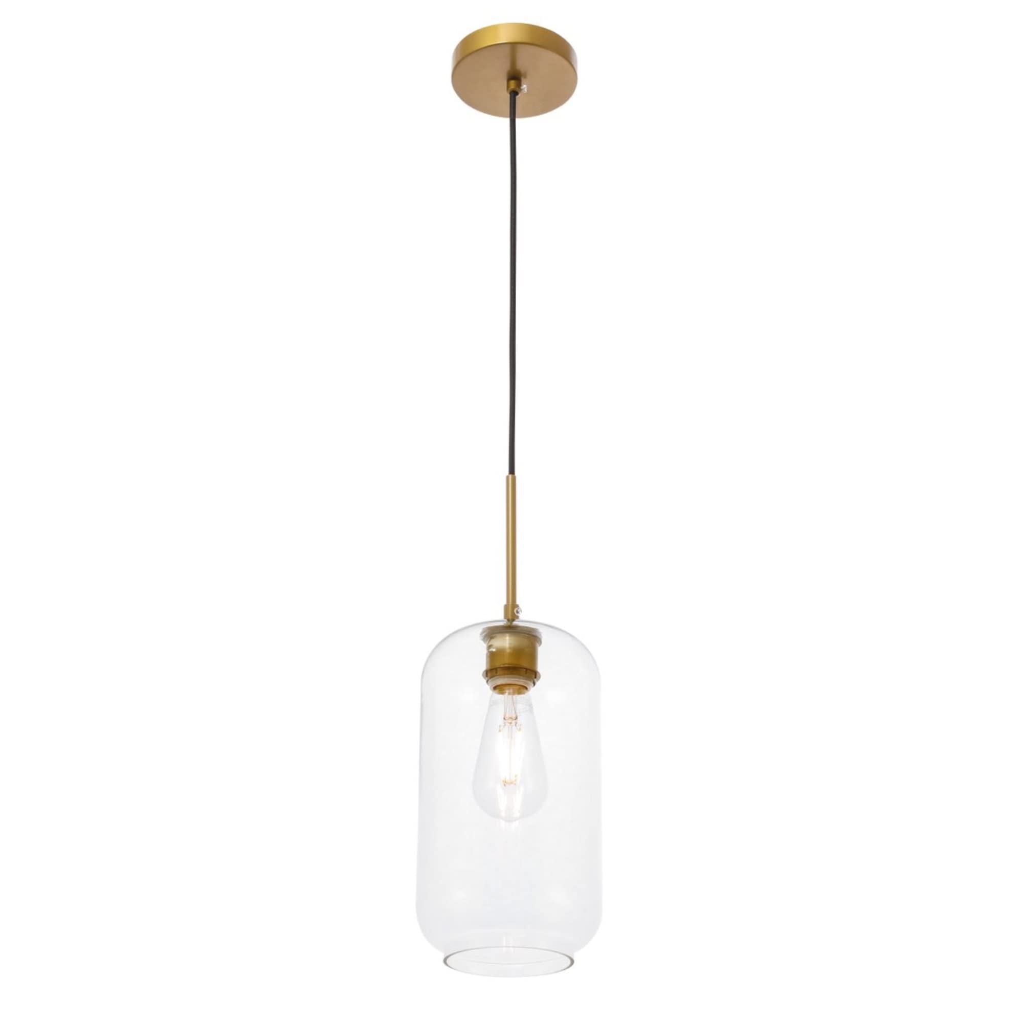Living District Brass And Clear Glass Pendant Light - 1 Light Fixture For Home Decor