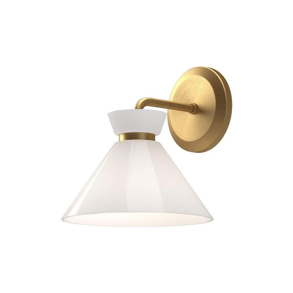 Alora Mood Halston 8 Wall/Vanity Light | Brushed Gold Finish | Glossy Opal Glass | Parisian Transitional Bathroom Wall Light | M