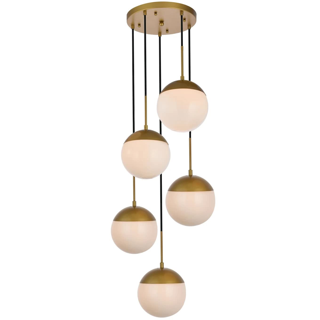 Living District Eclipse 5 Lights Brass Pendant With Frosted White Glass