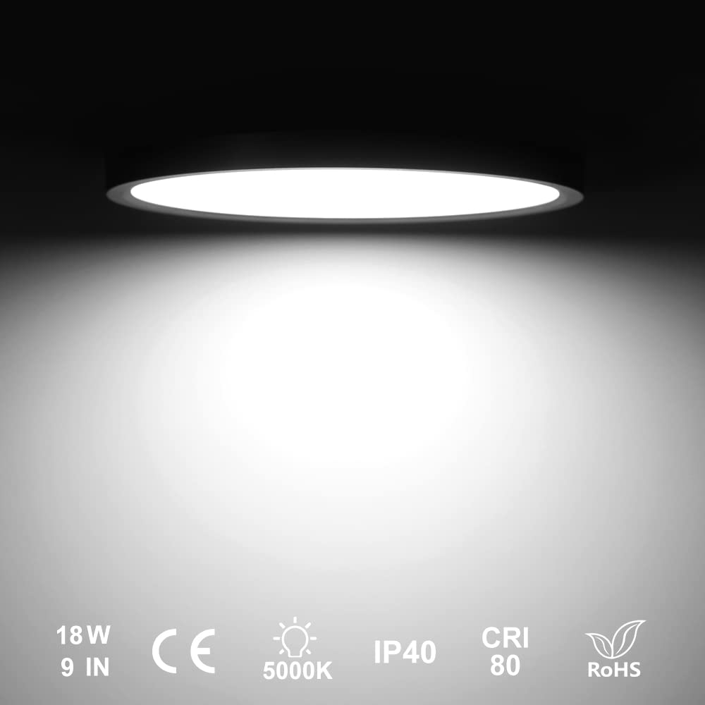 9 Inch Black Led Flush Mount Ceiling Light, 5000K Daylight White Low Profile, 18W 1800Lm, Round Slim Flat Ceiling Fixture For Cl
