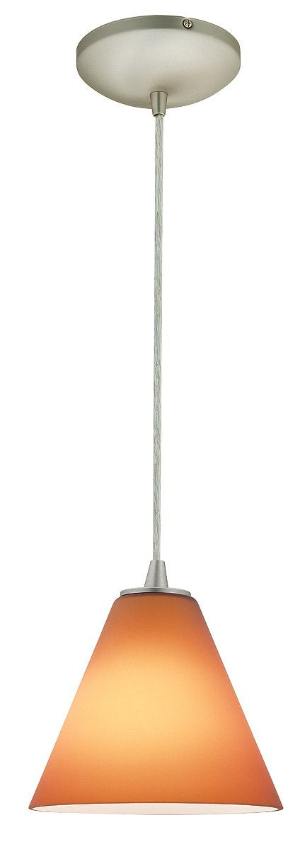 Martini Glass Pendant - Cord - Brushed Steel Finish - Amber Glass Shade