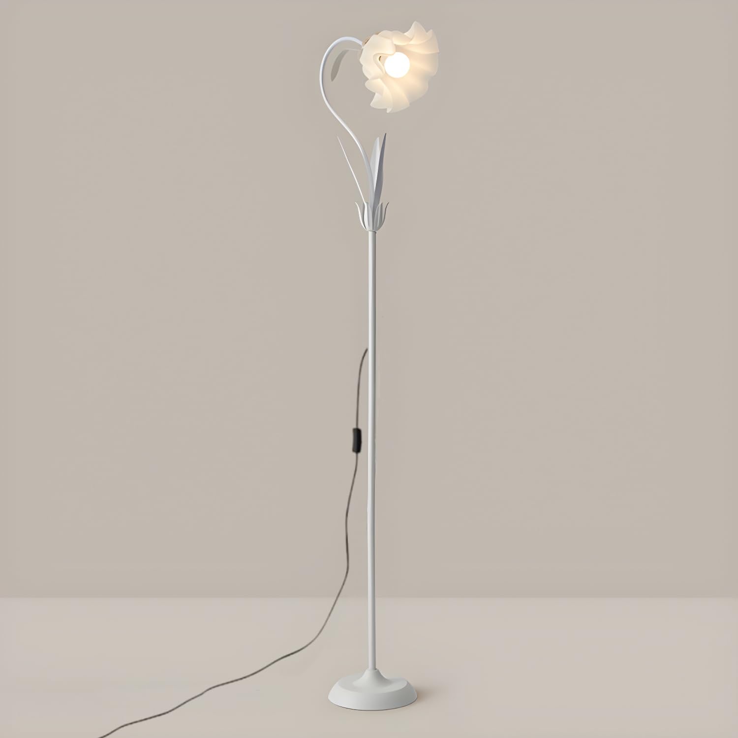 Seearishop Modern Flower Floor Lamp Macaron White 1-Light Unique Floor Lamps Metal Standing Light Cute Floral Lamp With Acrylic 