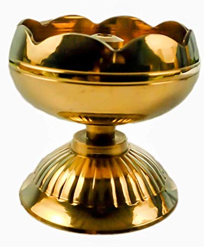 Shri Anand Diya Puja Lamp Hindu Pooja Article Diyas,Deepak Oil Lamp Pure Brass Flower Design (Height 4.5 cm,Diameter 5 cm)