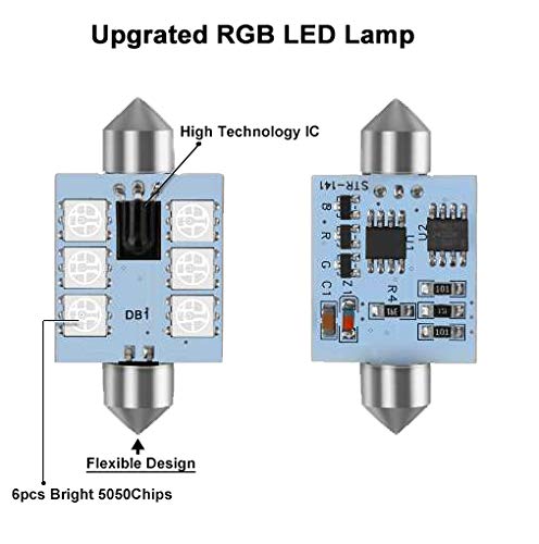 Cottonbell 31mm RGB LED Festoon Bulbs, 16 Colors with Remote Control, Aluminum, Model T13+P001+FBA, Pack of 4