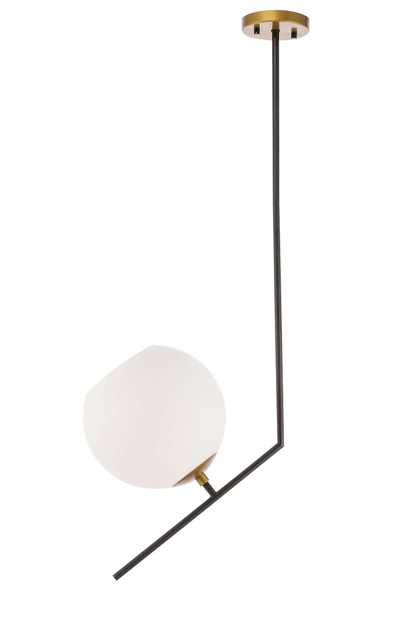 Living District 1-Light Black Brass Frosted Glass Pendant Ceiling Light, Modern Home Decor