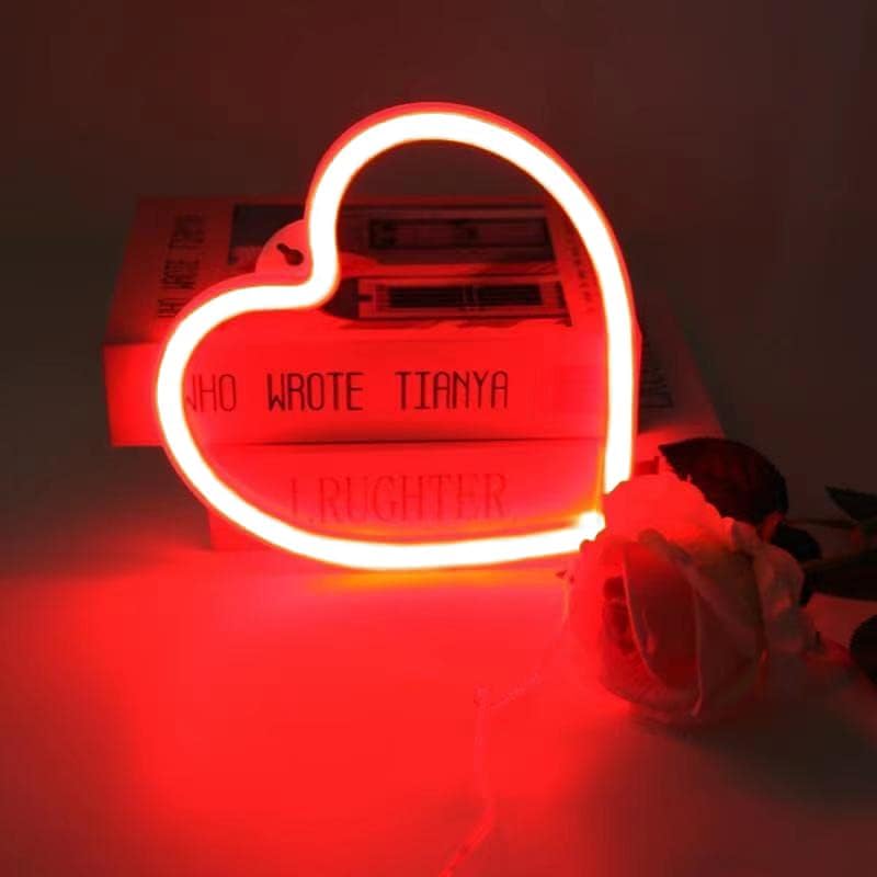 EXF Red Heart Neon Sign - Battery Operated LED Light, 1 Pack, Plastic Decoration for Party, Home, Bedroom, Wedding, Valentine's Day
