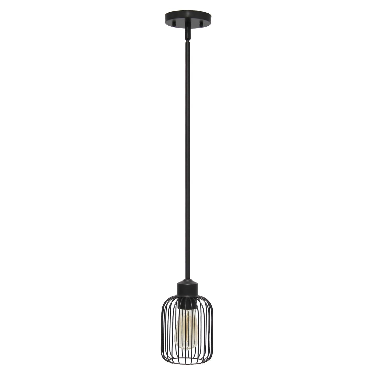 All The Rages Ironhouse 1-Light Metal Mini Pendant With Hanging Caged In Black