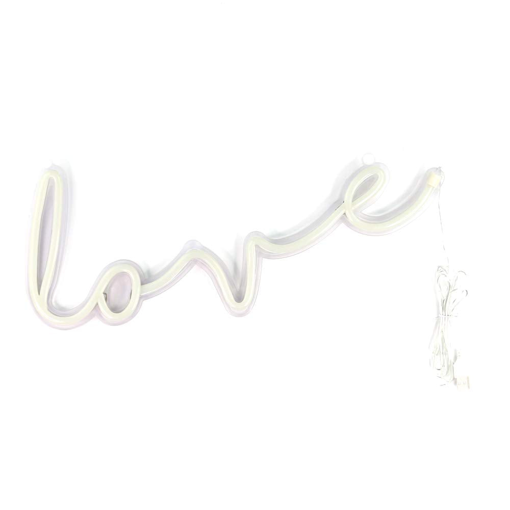 Chi-buy LED Neon Sign - 5V White Love Wall Lamp, USB Powered, Acrylic, 41.4cm x 20.3cm, Ideal for Christmas Wedding Party Decor