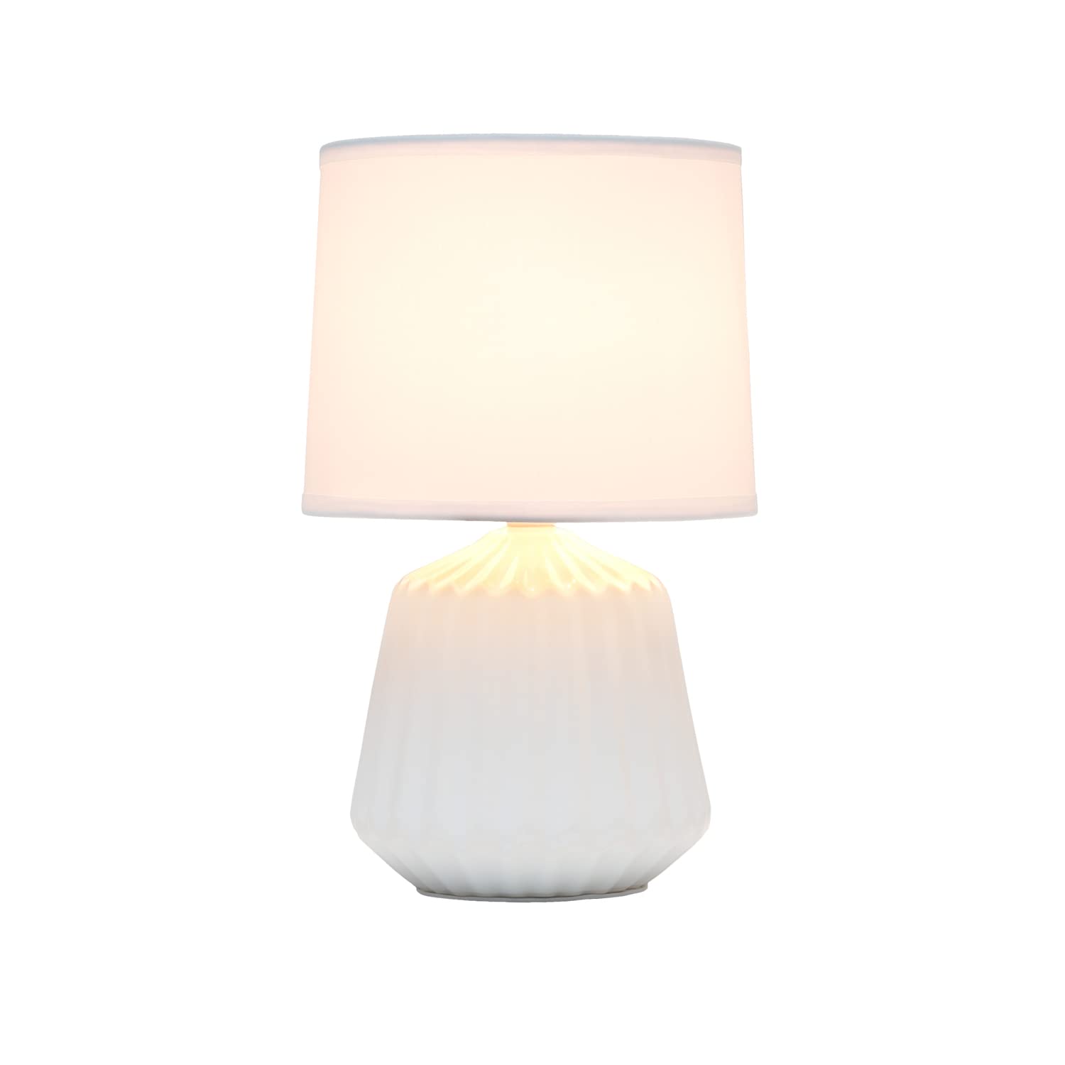 Simple Designs LT1120-OFF Table Lamp, Ceramic, Off-White, 7inL x 7inW x 11.375inH, Petite Mini Pleated Base