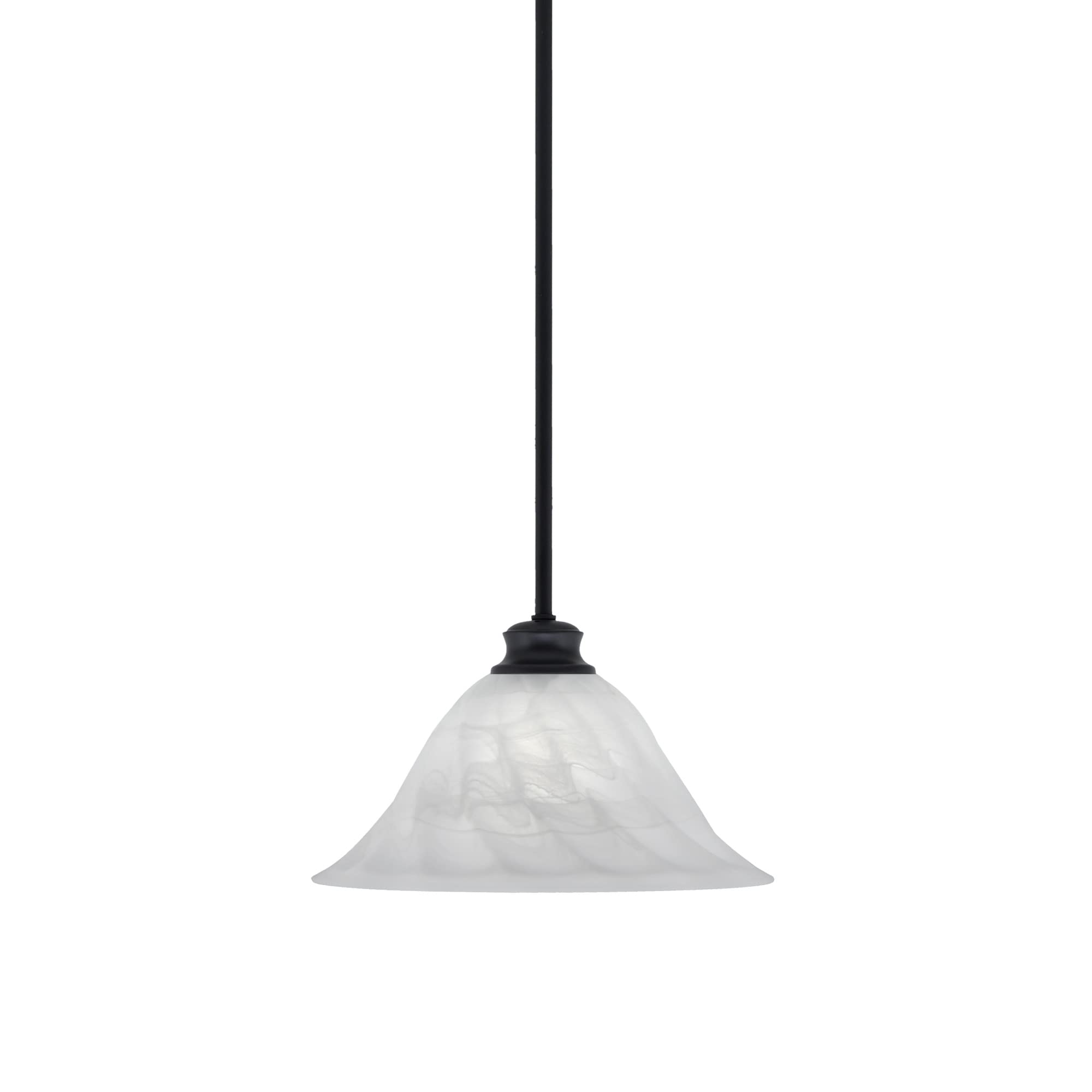 Toltec Lighting Stem Pendant with Hang Straight Swivel Shown in Matte Black Finish with 14&quot; White Alabaster Swirl Glass