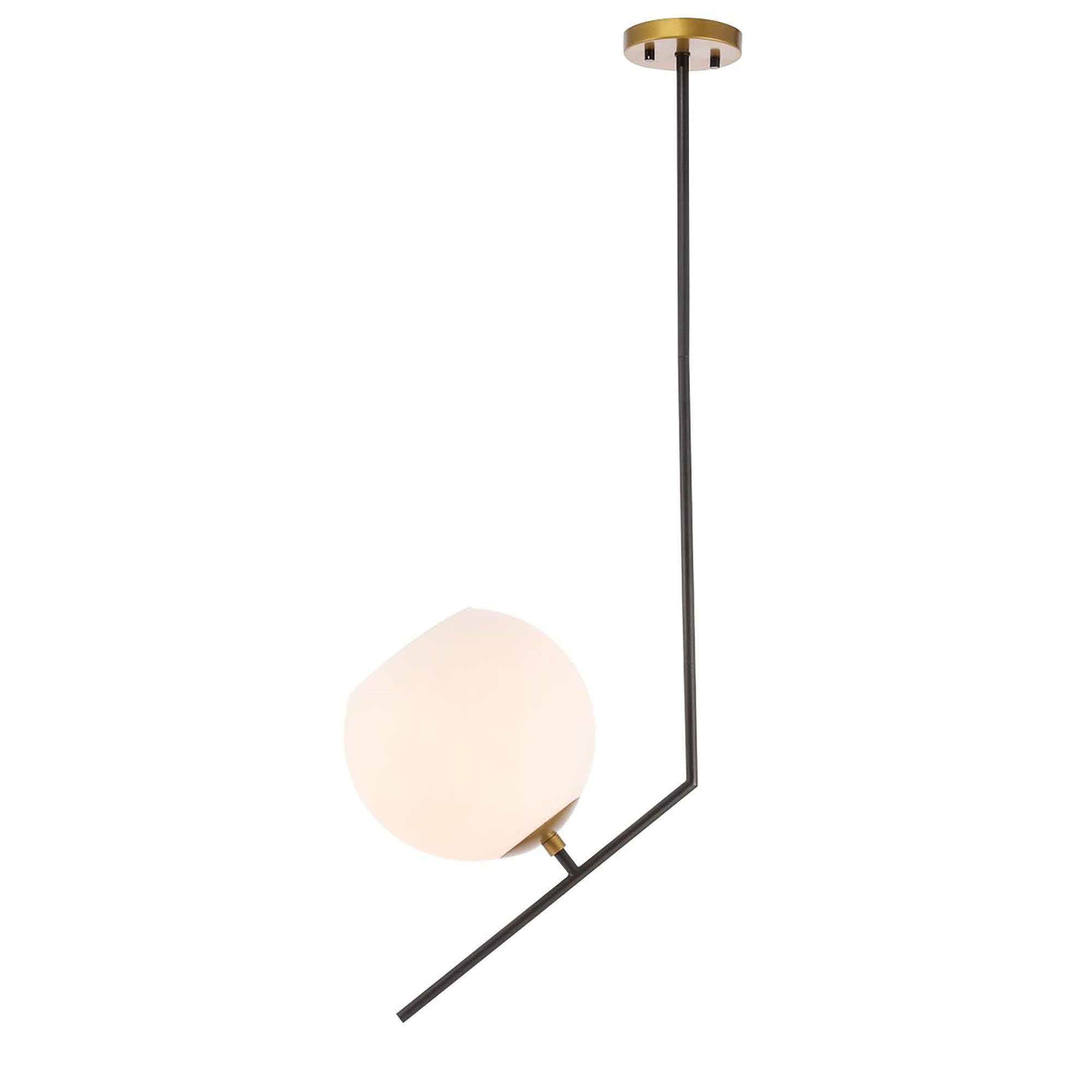 Living District 1-Light Black Brass Frosted Glass Pendant Ceiling Light, Modern Home Decor