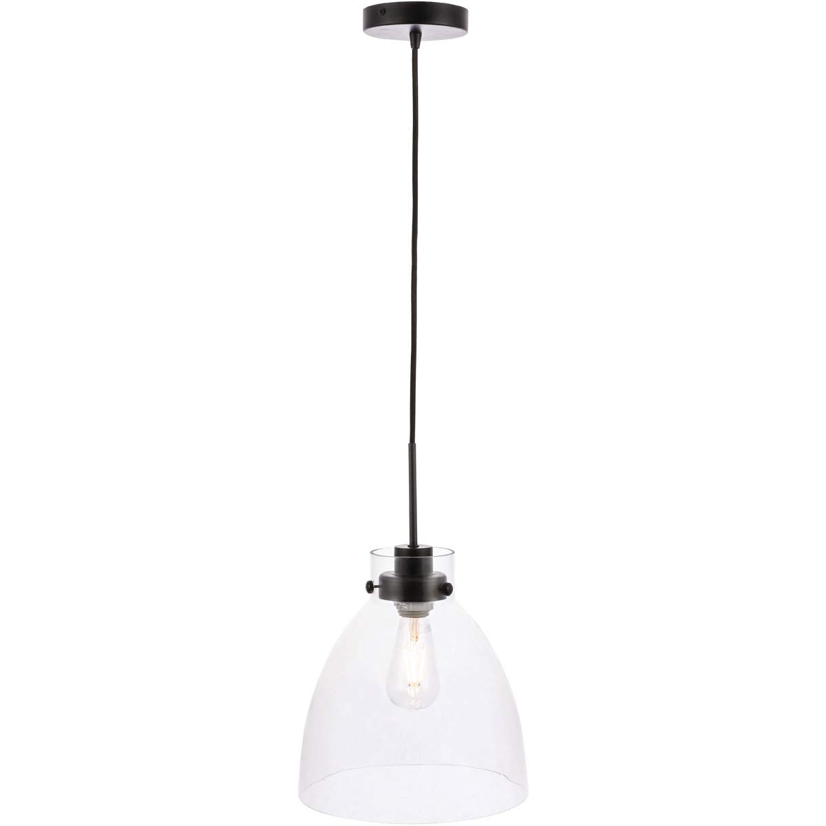 Living District Frey 1-Light Mid-Century Metal Pendant in Black and Clear Glass