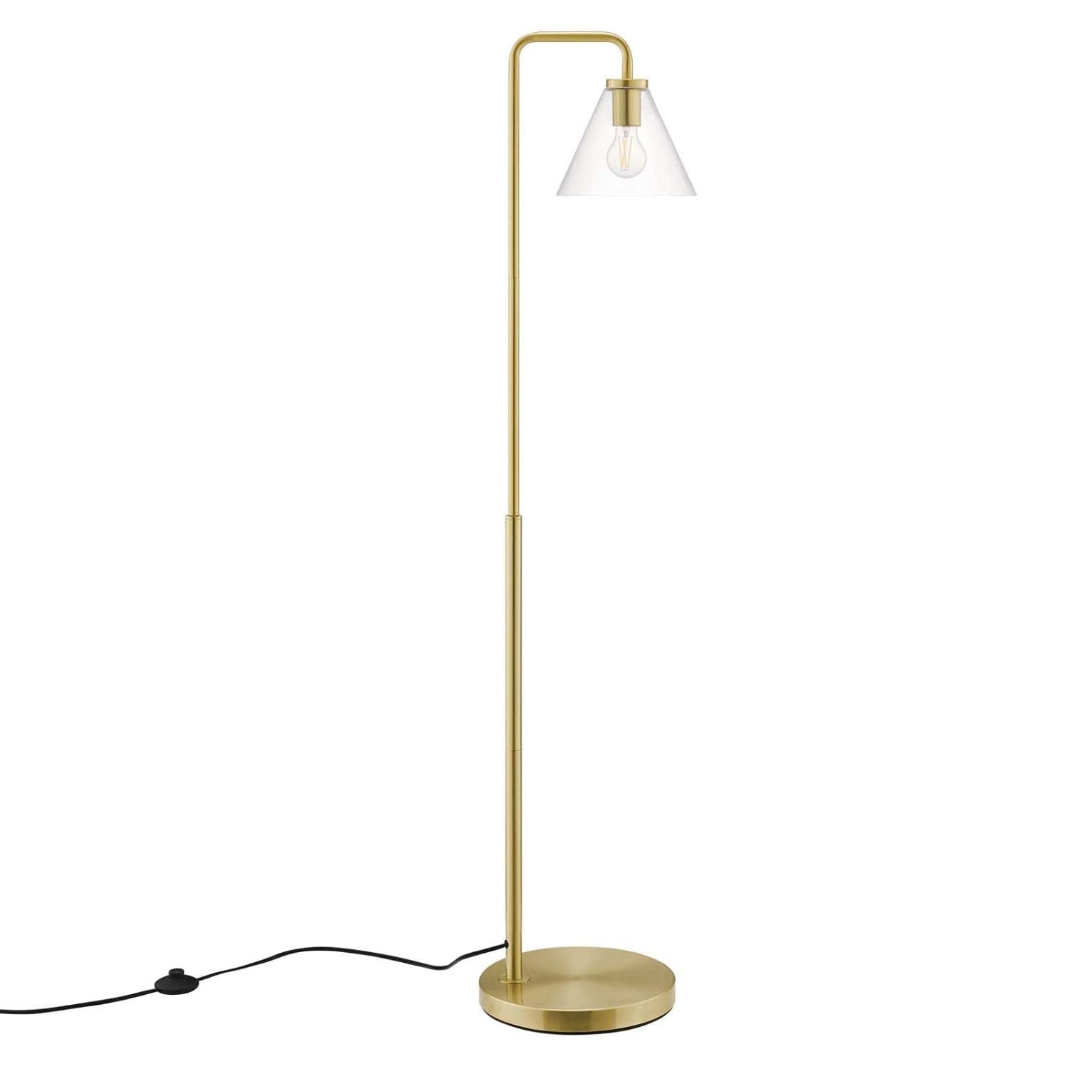 Modway Element 1-Light Modern Glass/Metal Floor Lamp In Satin Brass
