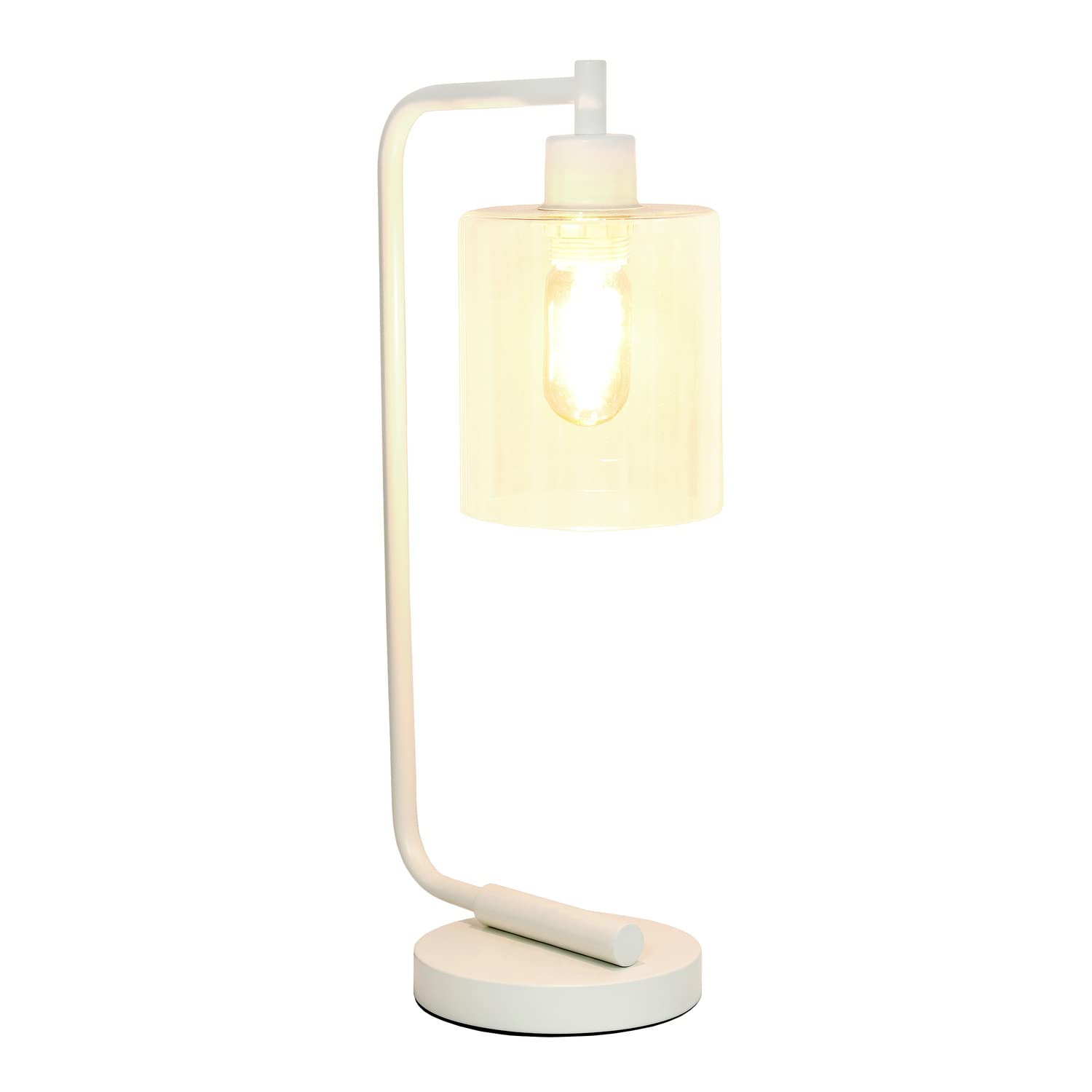 LALIA HOME Modern Iron Desk Lamp, Glass Shade, 9 x 5.75 x 19 inches, White, Model LHD-2003-WH