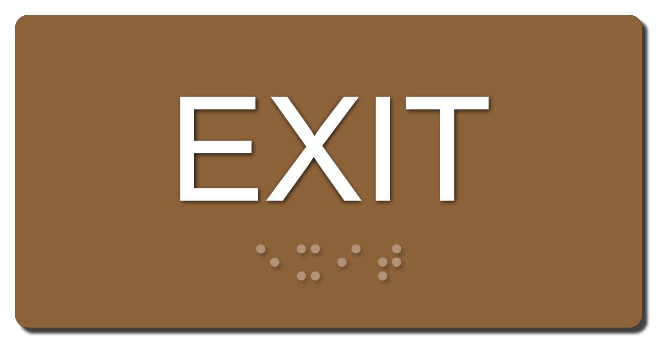 ADA Compliant Tactile Exit Sign (Medium Brown/White)
