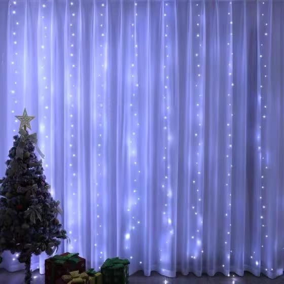 Generic 300 Led White Curtain Light For Party/Wedding/Festival/Christmas,Window Blinking String Light For Bedroom/Living Room,Us