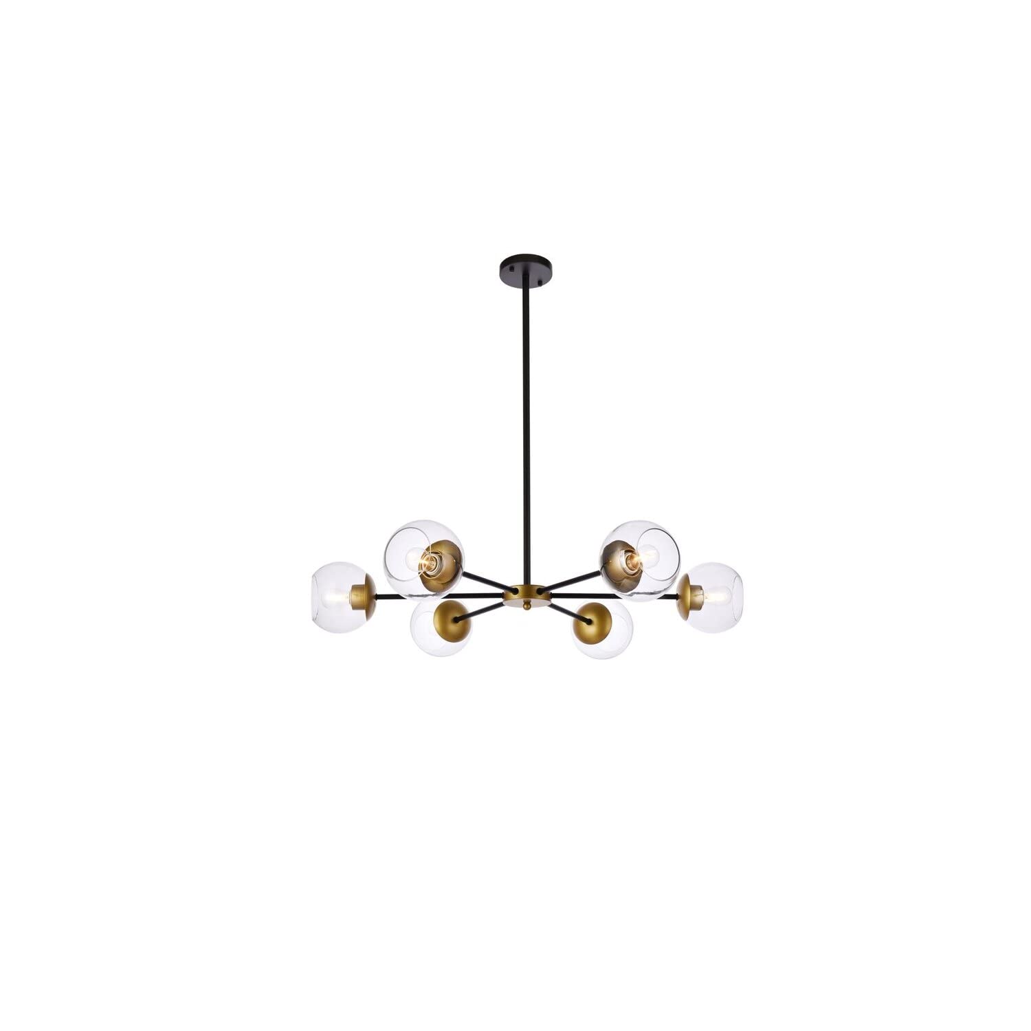 Living District Briggs 6-Light Metal Pendant w/Clear Shade in Black and Brass