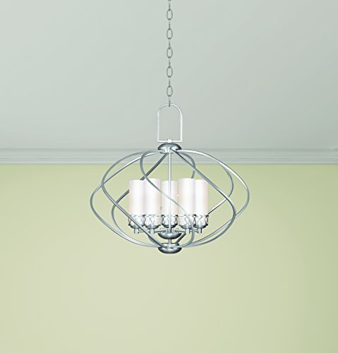 Livex Lighting Chandelier with Hand Blown Satin White Glass Shades, 25inL x 25inW x 24.5inH, Brushed Nickel, Model 4725-91