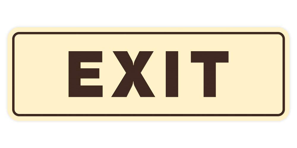 All Quality Standard Exit Wall or Door Sign | Durable Plastic and Easy Installation | Double-Sided Foam Adhesive Tape - Ivory/Da