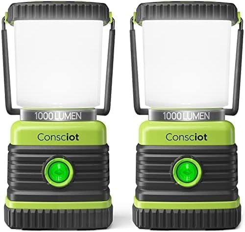 LED Camping Lantern, Consciot Battery Powered Camping Lights, 1000LM, 4 Light Modes, IPX4 Waterproof Tent Lights, Portable Flash