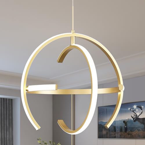 VIOLOEMI Modern Gold LED Chandelier, Round Adjustable Pendant Light Fixture, 15.75 Inch, Aluminum, Model 3019-GD40