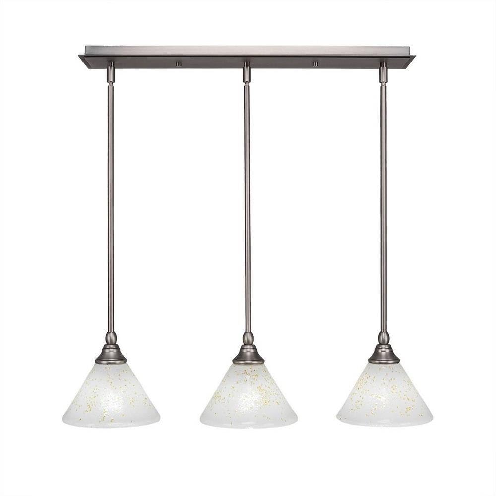 Toltec Lighting 25-Bn-7145 3 Light Multi-Light Mini Hang Straight Swivel Pendant With Gold Ice Glass, 7&quot;, Brushed Nickel