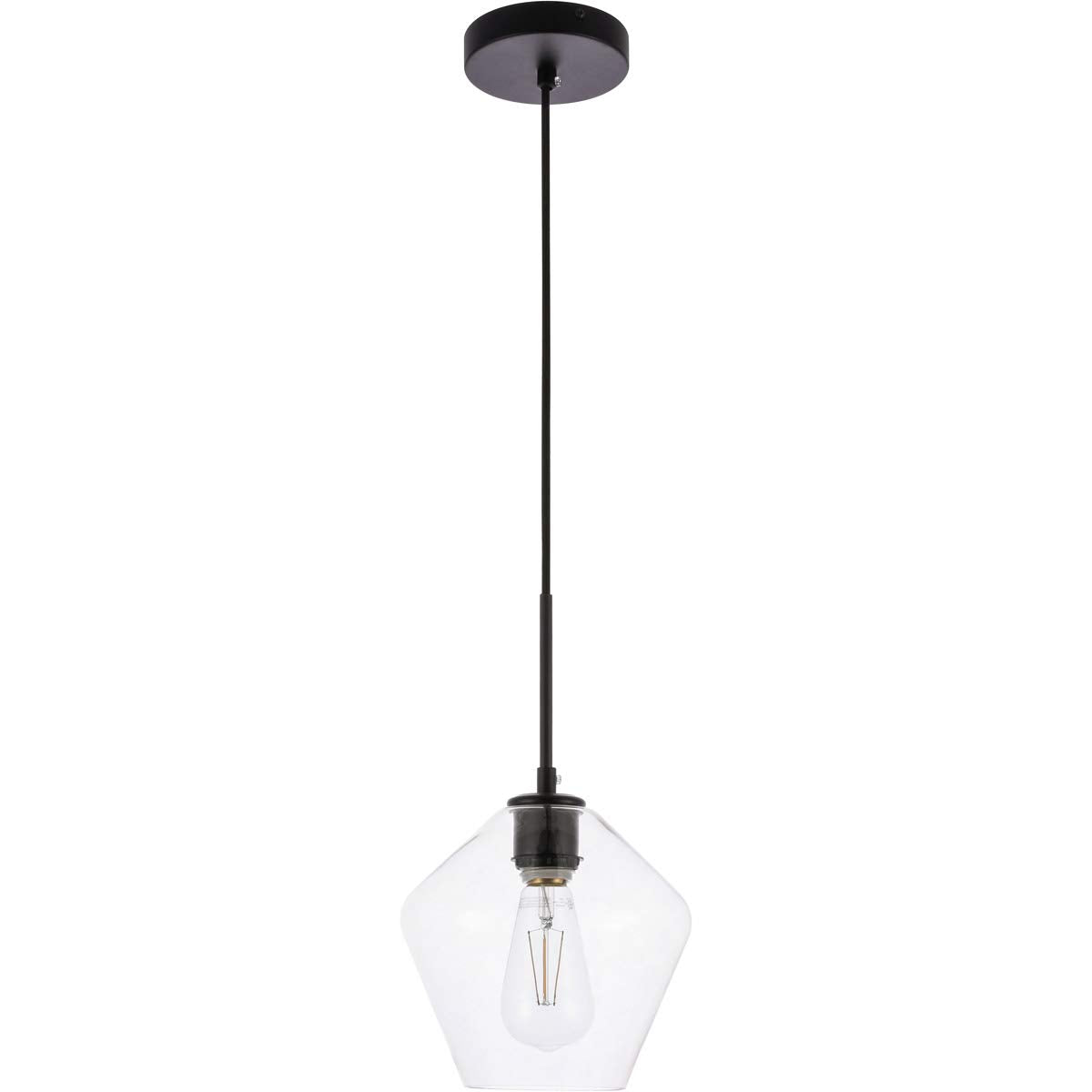 Living District Gene 1-Light Mid-Century Metal Pendant in Black and Clear Glass