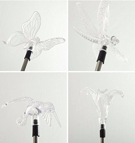 Solaration Solar Stake Lights Set, Hummingbird & Butterfly, 32 Inch, Multicolor, Model KB1041, Stainless Steel & Acrylic