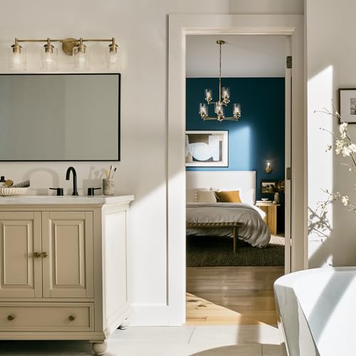 Kichler Winslow 30in Vanity Light, 4-Light Transitional Bathroom Fixture, Old Bronze, Clear Seeded Glass, Model 45887OZ