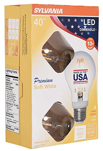 Sylvania 40247, Soft White 40 Watt Equivalent, A19 Led Light Bulbs, Dimmable, Color 2700K, Made In The Usa With Us And Global Pa