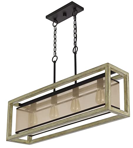Cal Lighting FX-3781-4H Palencia Island Chandelier, Distressed Oak Wood with Organza Shade